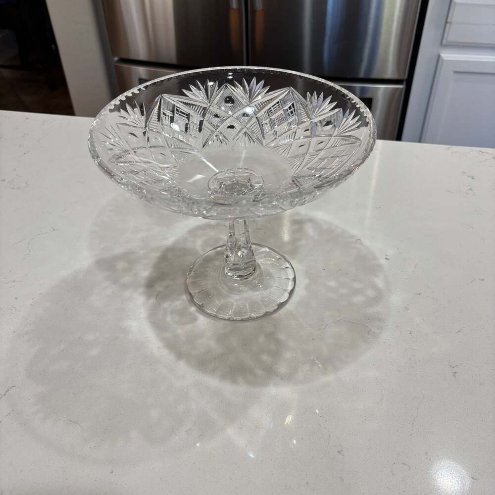 Vintage American Cut Crystal Pedestal Compote Bowl 9 Inch